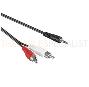 Audio Cable, 3.5mm Jack - 2x RCA, Black, 10m