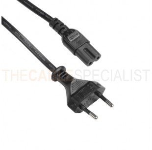 Power Cord, Europlug - C7, 2x 0.75mm², Black, 2.5m