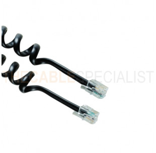 Modular Spiral Cable, RJ10 - RJ10, 1:1, Black, 2m