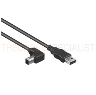 USB 2.0 Cable, A - B Angled, Black, 2m