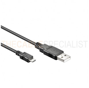 USB 2.0 Cable, A - Micro-B, Black, 0.5m