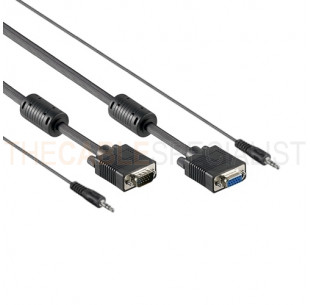 VGA Extension Cable with Audio, High Quality, Black, 2m