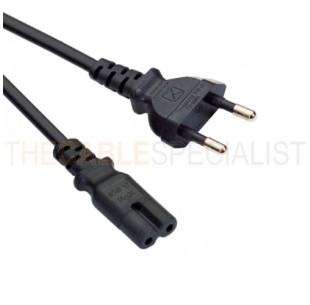 Power Cord, India - C7, 2x 0.75mm², Black, 1.8m