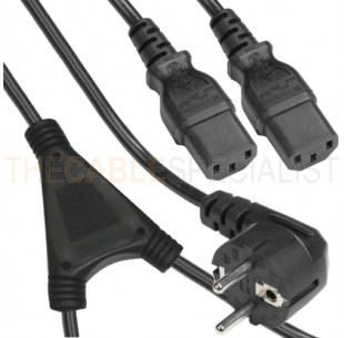 Y-Power Cord, Schuko Angled - 2x C13, 3x 1.00mm², Black, 2m