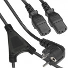 Y-Power Cord, Schuko Angled - 2x C13, 3x 1.00mm², Black, 2m